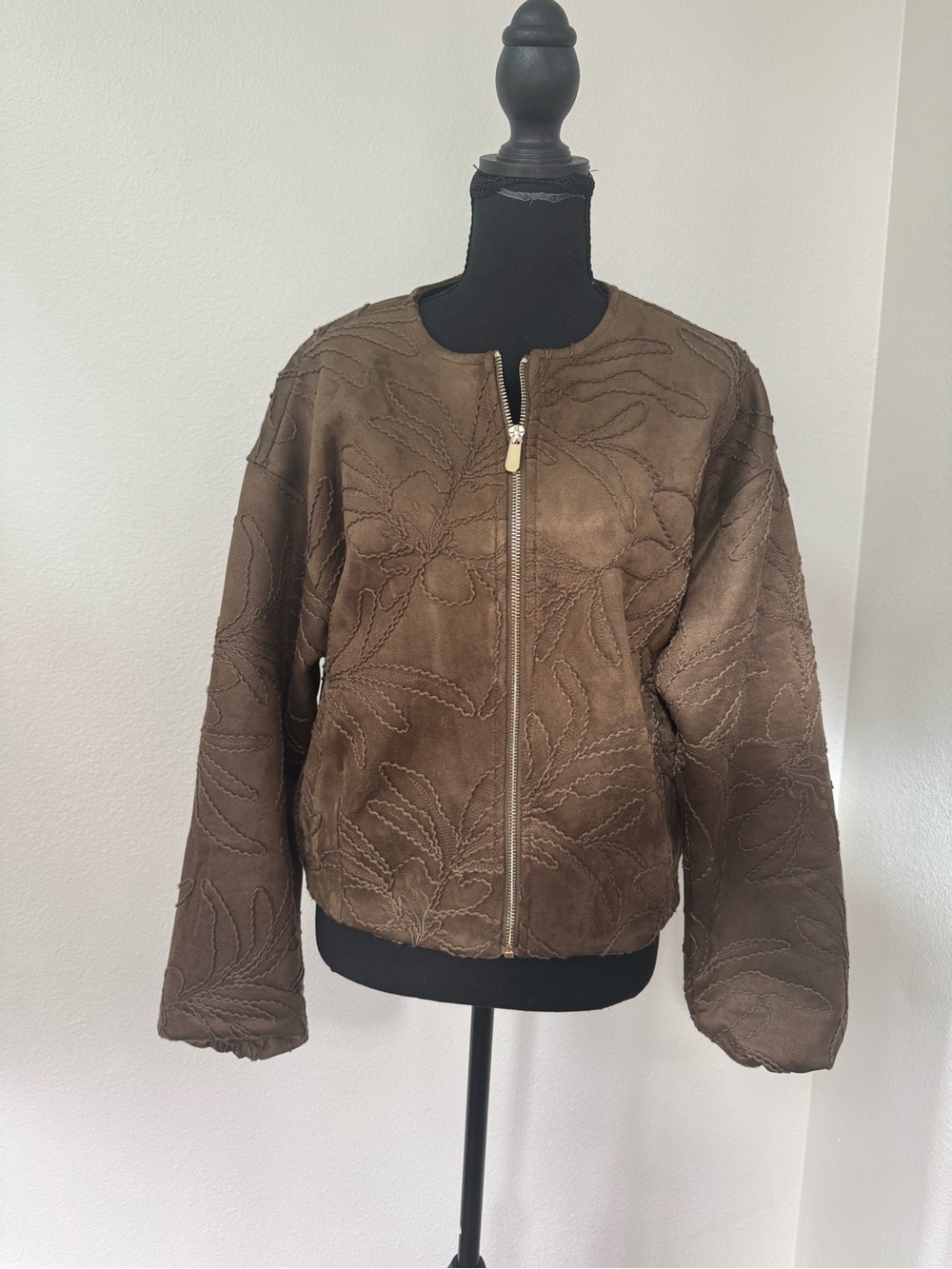 Joie Brown Embroidered Faux Leather Zip Jacket Size S NWT